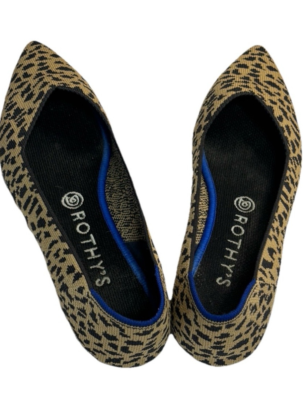 Rothy’s The Point Leopard Print Flats Women’s Size 9 Blue Trim Pointed Toe 🐆✨ - Picture 14 of 15